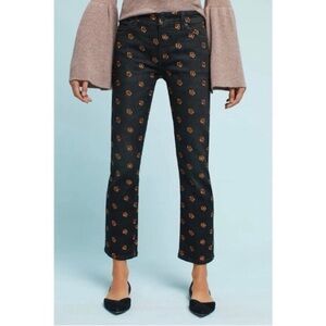 Anthropologie Sz 27 Slim Straight Mid Rise Black Floral Jeans